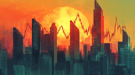 Fototapeta premium Failing investment schemes leading to financial ruin for clients, visualized in financial news reports with real-time data and market trends