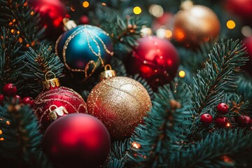 Christmas Season Background with Christmas Bauble Ornaments