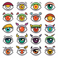 A collection of 20 unique cartoon eyes, each with its own personality and style. From cute and playful to spooky and mischievous.