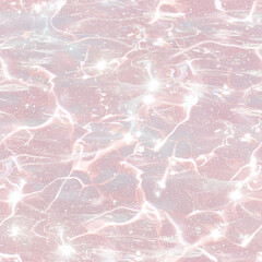 Pink water pattern seamless texture. Pastel soft holographic marble glitter background. Kawaii shimmer design. Beautiful dreamy vibe. The sunlight reflects off the water in a serene atmosphere. 