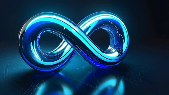 A blue infinity symbol glows against a dark blue background
