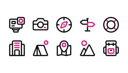 Travel icon pack outline color style