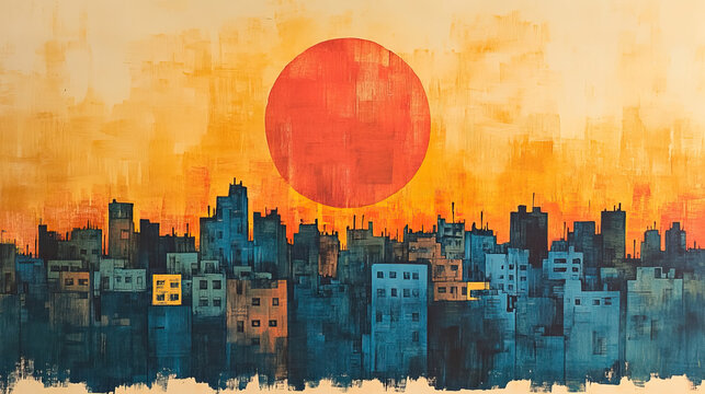 Al Hudaydah, classic traditional wood block print effect. Woodblock printing. Graphic designed, illustration for travel poster, card, wallpaper, backdrop or banner. Modern, trendy