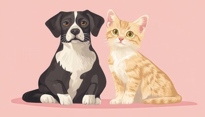 Obraz premium Dog and Cat Sitting Together in Harmony