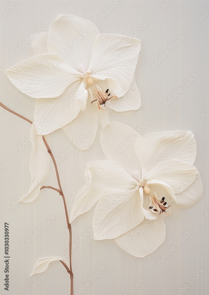 Wall mural Real Pressed white orchid flowers petal plant inflorescence.