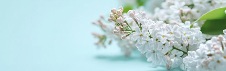 Elegant arrangement of blooming white lilacs on a serene blue backdrop for springtime vibes