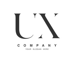 UX logo design. Initial letter u and x serif font style. Creative classic company name typography. Trendy logotype or identity.