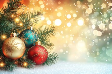 Christmas Season Background with Bauble and Pine Tree