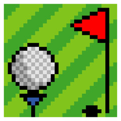 Fototapeta premium Golf ball on golf course in pixel art style