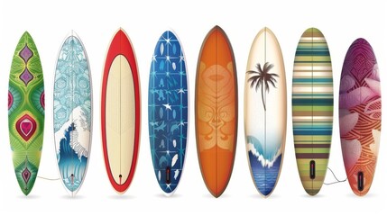 set of surfboard on a white background