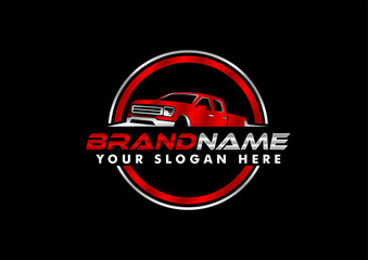 pickup logo vector emblem badge template isolated on black background © Yuliantart