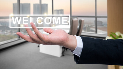 Business hand showing word a 