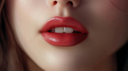 Fototapeta premium A close-up of a young woman's lips with lipstick