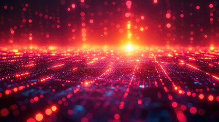 Obraz premium A vibrant pink digital tunnel with glowing lights, giving a futuristic and immersive feel