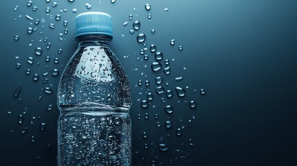 A close up of a water bottle covered in condensation.