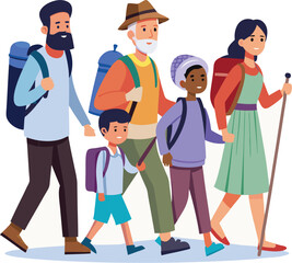 Obraz premium pilgrims walking vector illustration graphic design