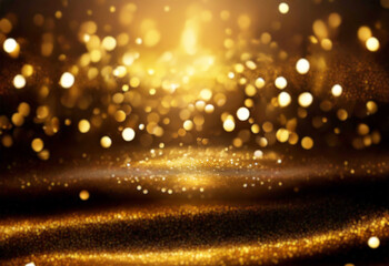 Abstract golden background with a blurred texture and sparkling lights.