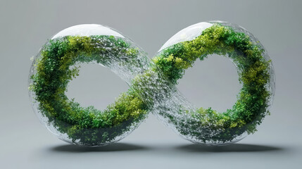 An infinite symbol composed of green plants, recycling and recycling