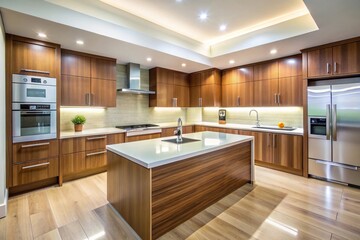 Kitchen cabinet in timber laminated finishes with solid surface top