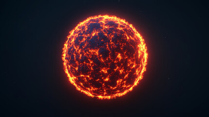 A vibrant depiction of a fiery celestial body with glowing textures and dynamic patterns, set against a dark background, evoking a sense of cosmic energy and power.