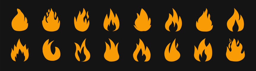 Fire icons set,  concept of flame, fire, icon, vector illustration. Icons of a burning fire