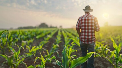 Agronomist in the field with a blurred face, working on crops.