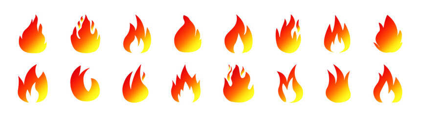 Set of fire icons. Simple vector flame icons in flat style, concept flame, fire, icon, vector illustration in flat style