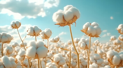 Low view close-up of cotton plant planting