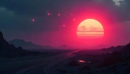 Obraz premium A high-resolution photo of a surreal world with soothing pastel tones, bright neon lights, and a glowing aura, featuring ultra-realistic textures and detailed lighting