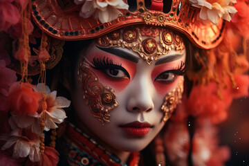 Asian traditional zodiac new year celebration, people appreciate culture heritage Generative AI