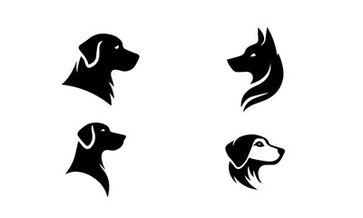 Silhouette set of dog face in black and white