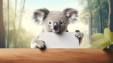 Obraz premium Portrait of a koala with blank banner. Copy-space.