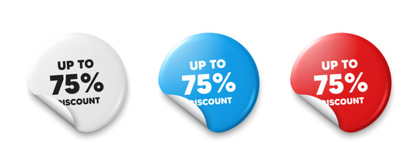 Up to 75 percent discount. Price tag sticker with offer message. Sale offer price sign. Special offer symbol. Save 75 percentages. Sticker tag banners. Discount label badge. Vector