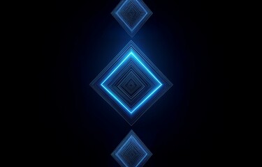 Abstract glowing blue neon diamond shapes on a dark background.