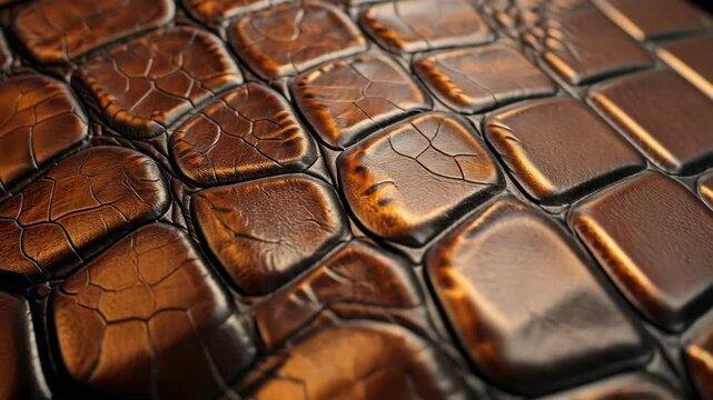 A close-up view of a brown crocodile leather texture