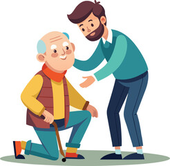 young man helping old man vector illustration graphic design