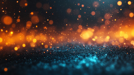 Fototapeta premium Vibrant abstract background featuring a blend of orange and blue bokeh lights with a sparkling effect, ideal for creative projects or digital designs.