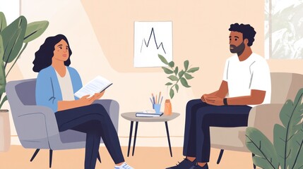 Therapeutic compassion, featuring a therapist and patient in a comfortable setting, with the therapist offering a compassionate listening ear and gentle guidance