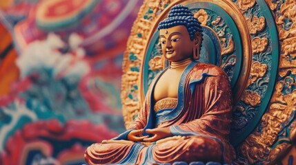 Fototapeta premium Tibet art focusing on the spiritual and cultural elements, featuring traditional patterns and Buddha imagery