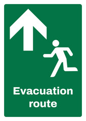 OSHA/ANSI emergency and first aid safety signs sentence case text_evacuation route up_portrait size a4/a3/a2/a1	
