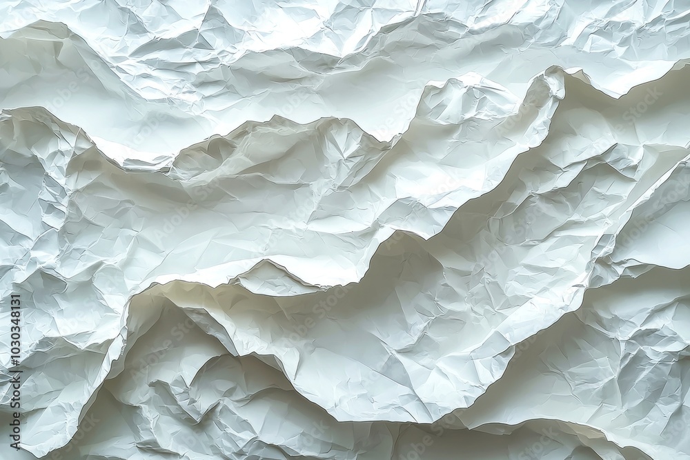 Wall mural crumpled white paper with textured folds and creases in an abstract arrangement generative ai