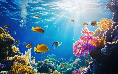 Naklejka premium Vibrant Coral Reefs: A Spectacle of Marine Life