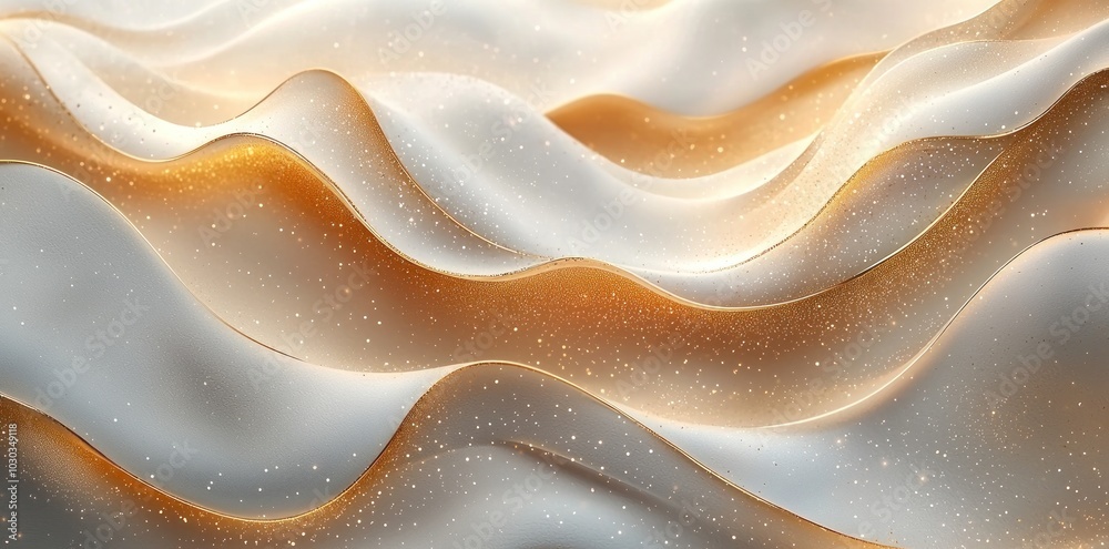 Sticker abstract flowing waves of smooth white and beige fabric-like texture with soft lighting and gradient