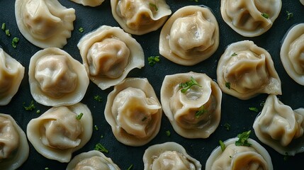Assorted Meat Dumplings on Black Surface