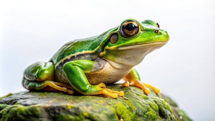 Obraz premium Adorable frog resting on a rocky surface, appealing to nature lovers and decor fans, making it an excellent addition to any home or artistic display.