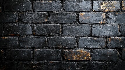 Fototapeta premium Dark black brick wall with rough texture and subtle patches of yellow-orange aging Generative AI