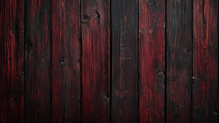 Naklejka premium Close-up of dark red and black weathered wooden planks with visible grain and texture Generative AI