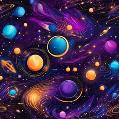 Fototapeta premium Drawing space background with planets 