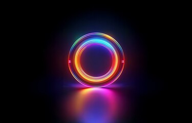 A brightly colored glowing circle in the middle of a dark background.