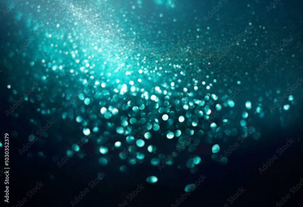Poster abstract teal and white bokeh on a dark background.
